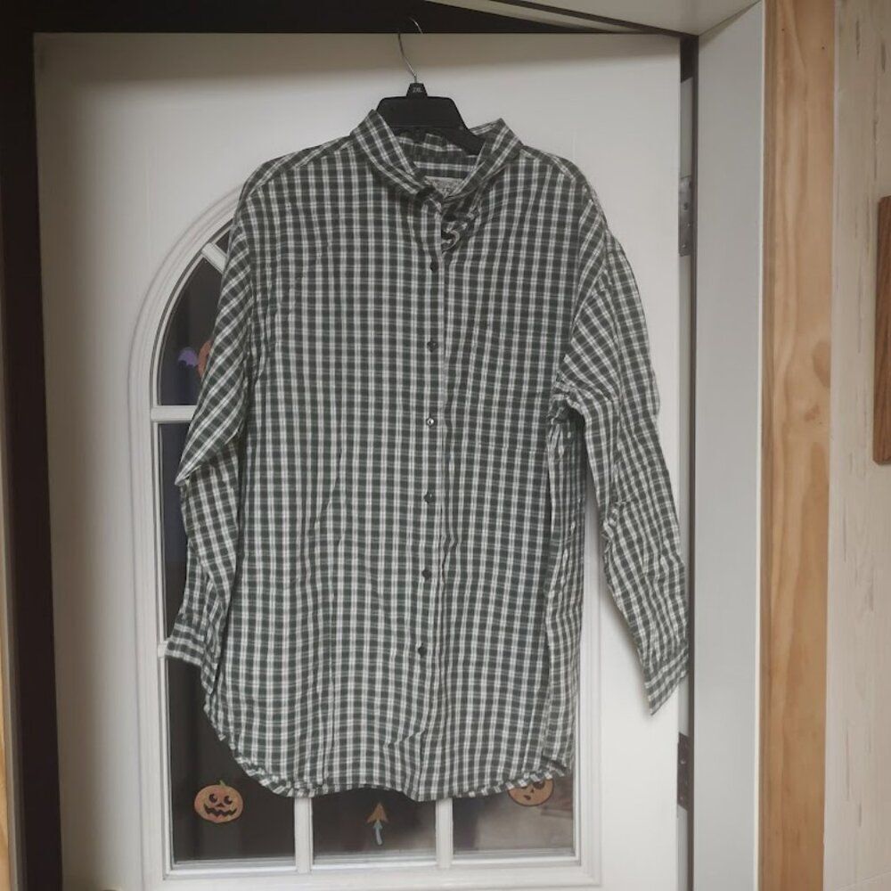 New Rosettes Plus Olive Green Plaid Long Sleeve Button Down Shirt Women's 3X